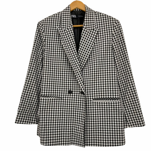 ザラ ZARA ダブルブレスト仕様 ギンガムチェック オーバーサイズ ブレザージャケット レディース import:S