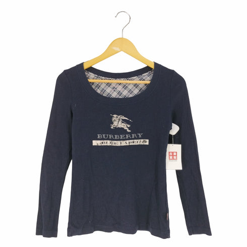 バーバリーブルーレーベル BURBERRY BLUE LABEL フロントプリント ラインストーンロゴ Uネックカットソー レディース 38