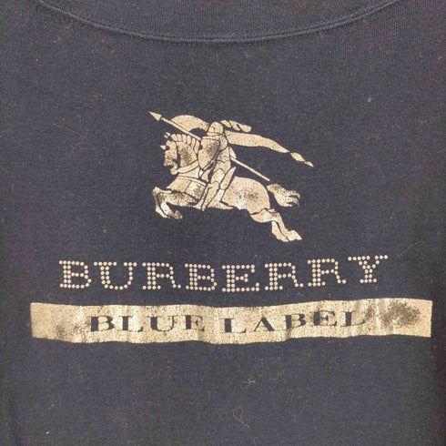 バーバリーブルーレーベル BURBERRY BLUE LABEL フロントプリント ラインストーンロゴ Uネックカットソー レディース 38