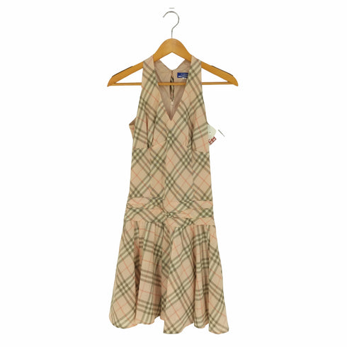 バーバリーロンドンブルーレーベル BURBERRY LONDON BLUE LABEL ノバチェック バックリボン ウール Vネックワンピース レディース 38