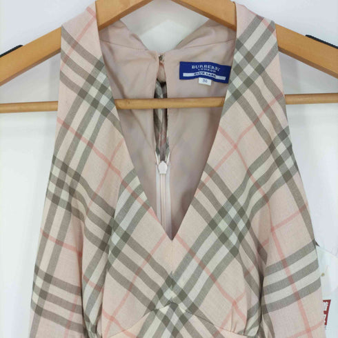 バーバリーロンドンブルーレーベル BURBERRY LONDON BLUE LABEL ノバチェック バックリボン ウール Vネックワンピース レディース 38
