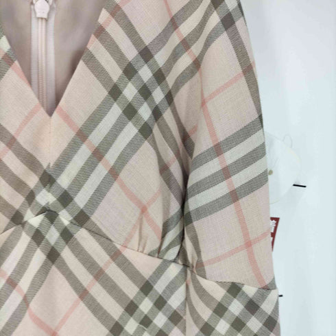 バーバリーロンドンブルーレーベル BURBERRY LONDON BLUE LABEL ノバチェック バックリボン ウール Vネックワンピース レディース 38