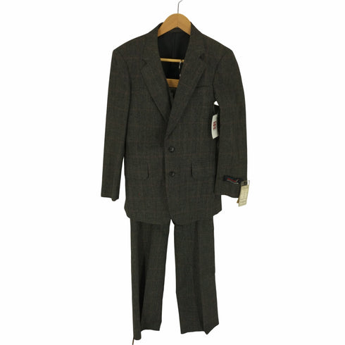 Eleven Suit 3ピース 2B チェック ウール テーラード ジャケット 切替ベスト YZIP ノータック スラックス パンツ セットアップ メンズ 76