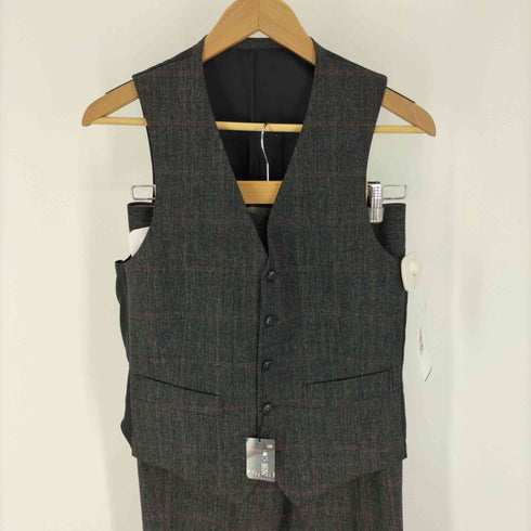Eleven Suit 3ピース 2B チェック ウール テーラード ジャケット 切替ベスト YZIP ノータック スラックス パンツ セットアップ メンズ 76