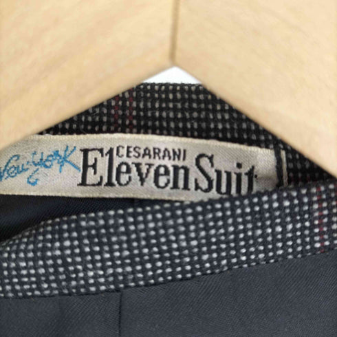 Eleven Suit 3ピース 2B チェック ウール テーラード ジャケット 切替ベスト YZIP ノータック スラックス パンツ セットアップ メンズ 76