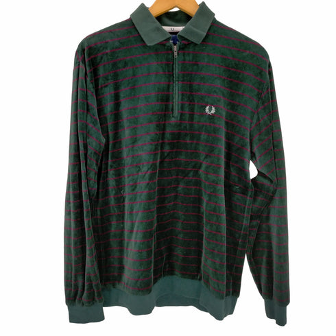 フレッドペリー FRED PERRY ボーダー ベロア ジップ ポロシャツ メンズ import:M