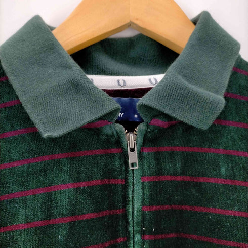 フレッドペリー FRED PERRY ボーダー ベロア ジップ ポロシャツ メンズ import:M