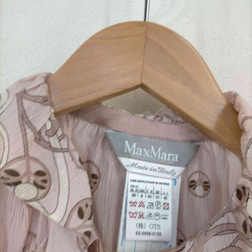 マックスマーラ MAX MARA MADE IN ITALY 総柄 フリルデザイン ボウタイノースリーブシルク楊柳ブラウス レディース JPN:42