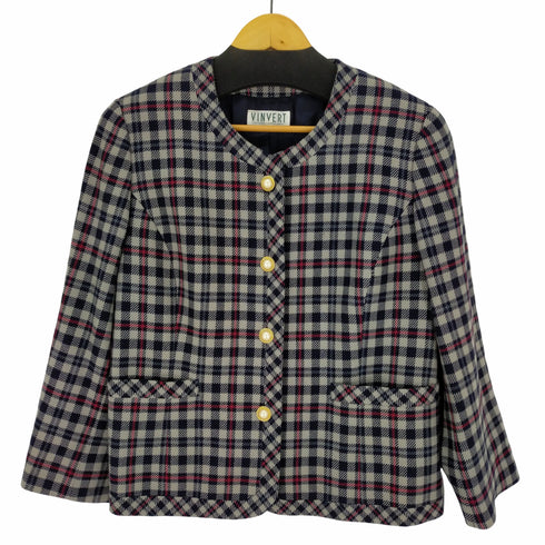 バンベール VINVERT パールボタンチェックノーカラージャケット レディース 13BR