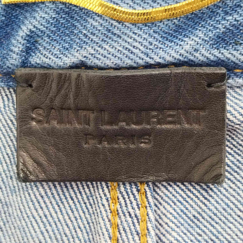 サンローランパリ SAINT LAURENT PARIS ロゴ刺繍 チェック柄 ダメージ デニム ショート パンツ レディース