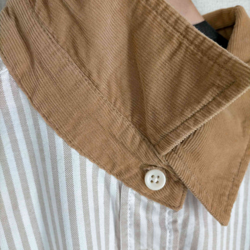 LE DENIM Prentiss 襟コーデュロイ切替 ストライプシャツワンピース レディース