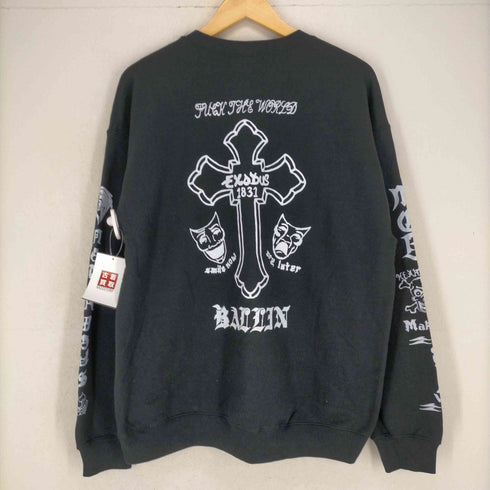 パームストライプ PALM/STRIPES 両面プリントクルーネックスウェット メンズ JPN:L