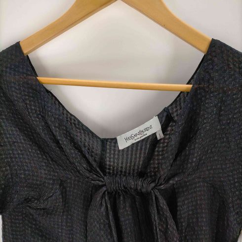 イヴサンローラン Yves Saint Laurent 06SS フランス製 フロントリボン シルクシア―ブラウス レディース