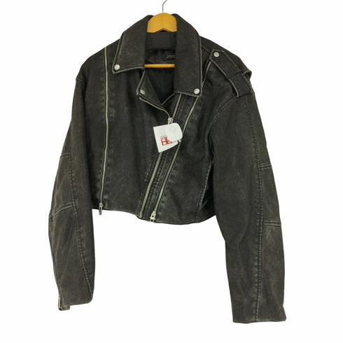 ザラ ZARA DISTRESSED FAUX LEATHER BIKER JACKET レディース XXL