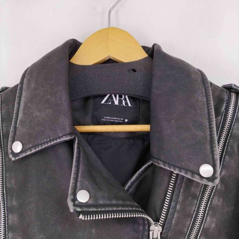 ザラ ZARA DISTRESSED FAUX LEATHER BIKER JACKET レディース XXL