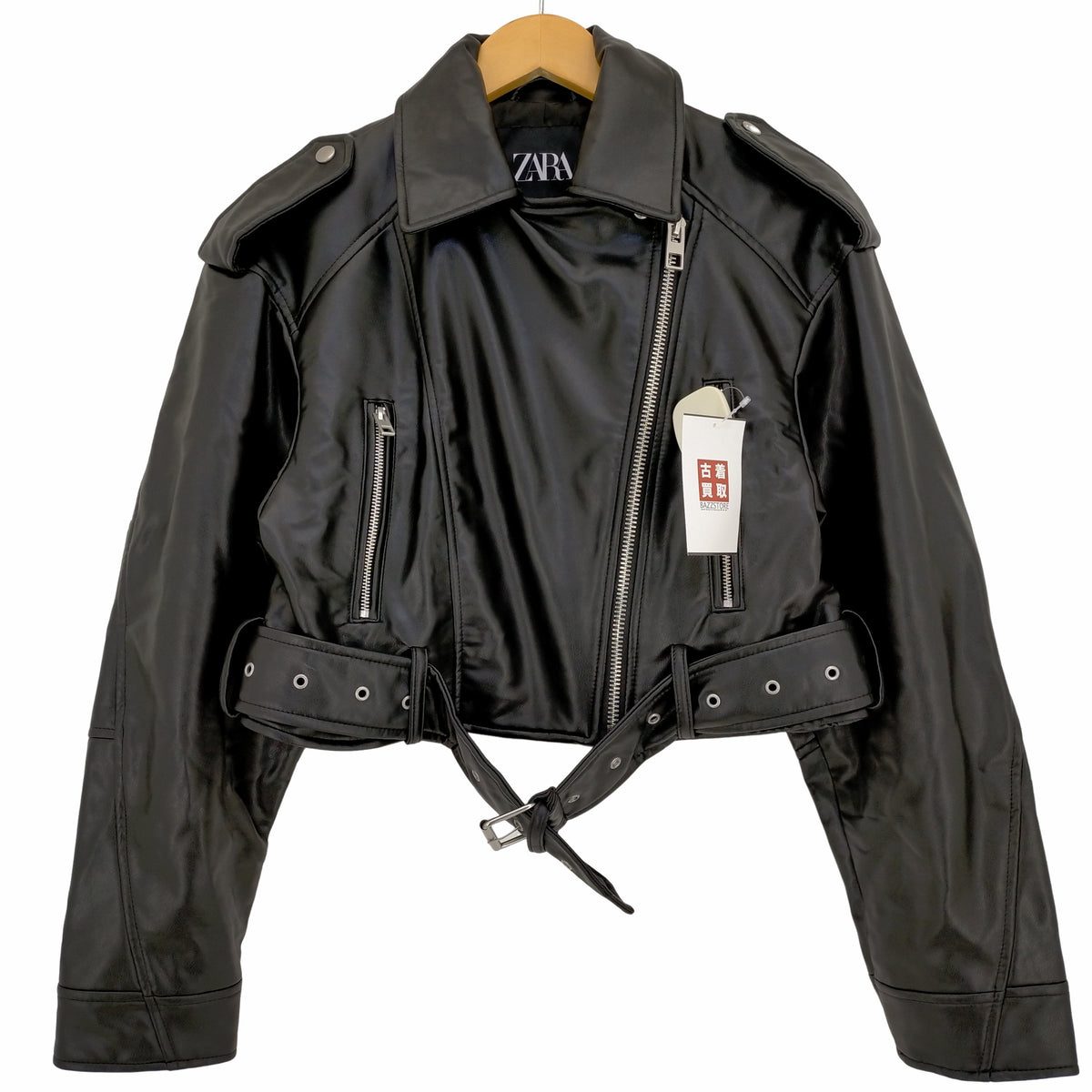 ザラ ZARA フェイクレザークロップドライダースジャケット レディース
