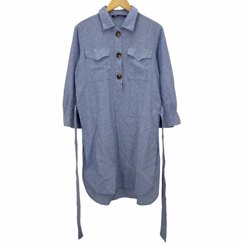 ザラ ZARA ハーフボタンストライプシャツワンピース レディース import:XS