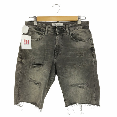 ザラ ZARA ダメージ加工 ウォッシュドブラックデニムショートパンツ メンズ 38