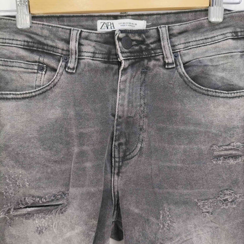 ザラ ZARA ダメージ加工 ウォッシュドブラックデニムショートパンツ メンズ 38