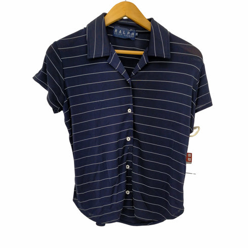 ラルフローレン RALPH LAUREN ナイロンボーダーオープンカラーシャツ レディース import:M