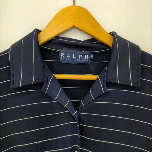 ラルフローレン RALPH LAUREN ナイロンボーダーオープンカラーシャツ レディース import:M