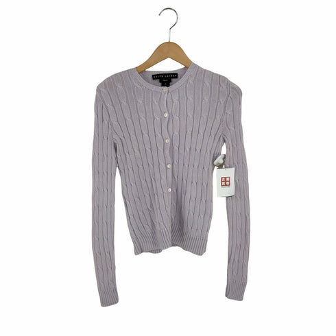 ラルフローレン RALPH LAUREN 00s インパクト21 SLIM FIT ノーカラー コットンケーブルニットカーディガン レディース import:S