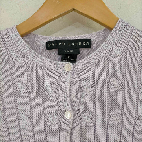 ラルフローレン RALPH LAUREN 00s インパクト21 SLIM FIT ノーカラー コットンケーブルニットカーディガン レディース import:S