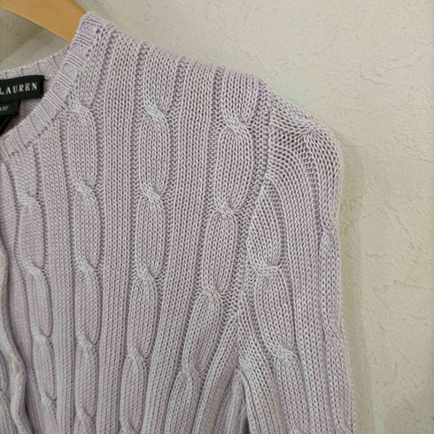 ラルフローレン RALPH LAUREN 00s インパクト21 SLIM FIT ノーカラー コットンケーブルニットカーディガン レディース import:S