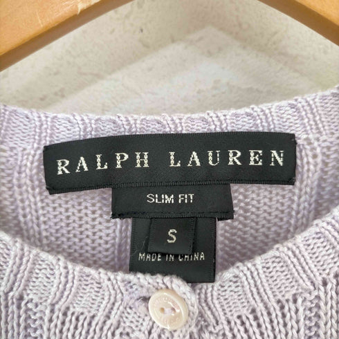 ラルフローレン RALPH LAUREN 00s インパクト21 SLIM FIT ノーカラー コットンケーブルニットカーディガン レディース import:S