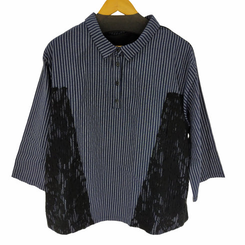 レース切替 ストライプシャツ レディース 3xl