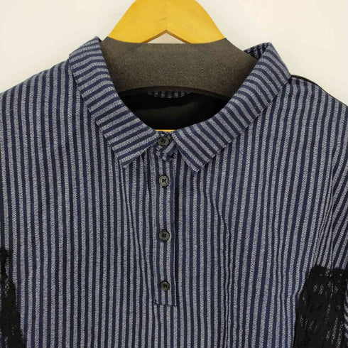 レース切替 ストライプシャツ レディース 3xl