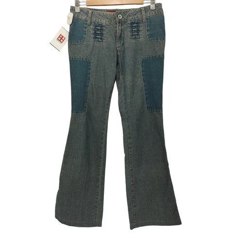 オークリー OAKLEY 00s Y2K rare japanese 切替変形フレアデニムパンツRED CORE DENIM UTILITY PANTS レディース UK8