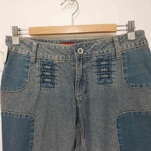 オークリー OAKLEY 00s Y2K rare japanese 切替変形フレアデニムパンツRED CORE DENIM UTILITY PANTS レディース UK8