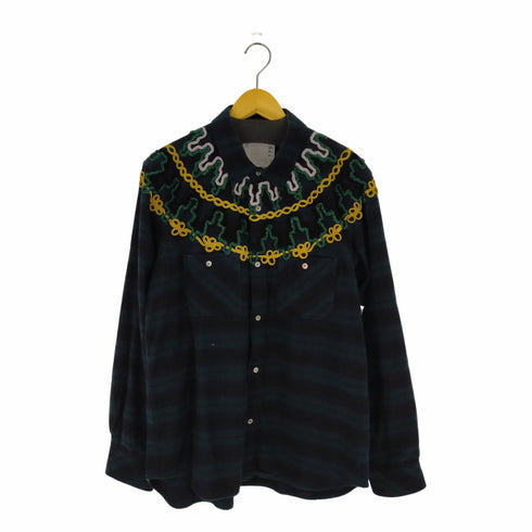 サカイ Sacai 18AW Embroidery Check Shirt ウールチェックシャツ 刺繍 ブラックウォッチ メンズ JPN:3