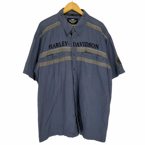 ハーレーダヴィットソン HARLEY DAVIDSON 00S ロゴ刺繍半袖ワークシャツ メンズ 3XL