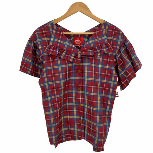 ヴィヴィアンウエストウッドレッドレーベル Vivienne Westwood RED LABEL オーブ刺繍 タータンチェック フリルブラウス レディース 00