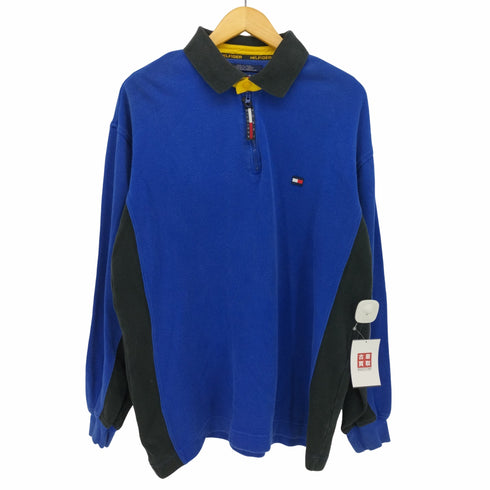 トミーヒルフィガー TOMMY HILFIGER フラッグタグ ロゴワンポイント ハーフジップ ポロシャツ メンズ import:XL