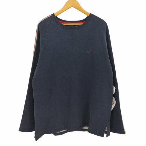 トミーヒルフィガー TOMMY HILFIGER HILFIGER DENIM フラッグタグ ロゴ刺繍 裾スリット 袖ライン クルーネック トレーナー メンズ import:XXL