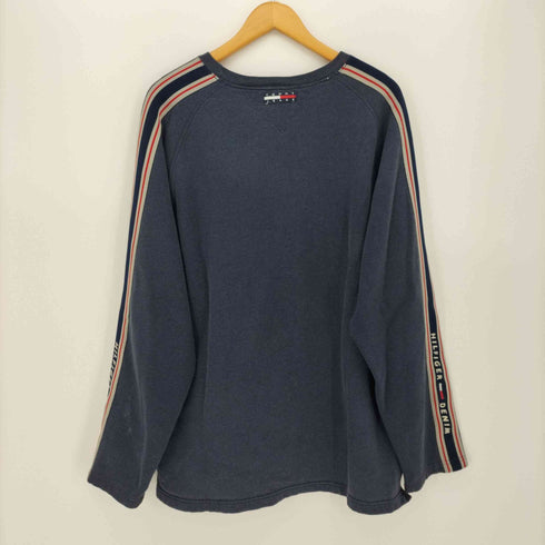 トミーヒルフィガー TOMMY HILFIGER HILFIGER DENIM フラッグタグ ロゴ刺繍 裾スリット 袖ライン クルーネック トレーナー メンズ import:XXL