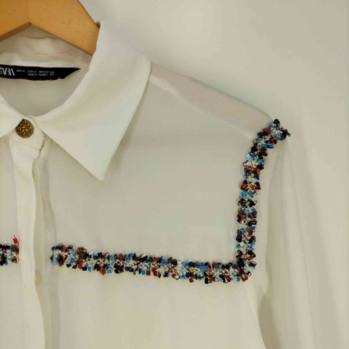 ザラ ZARA コントラスト テクスチャーシャツブラウス レディース import:M