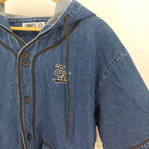 イグザンプル EXAMPLE HOOD DENIM BASEBALL S/S SHIRTS メンズ JPN:L