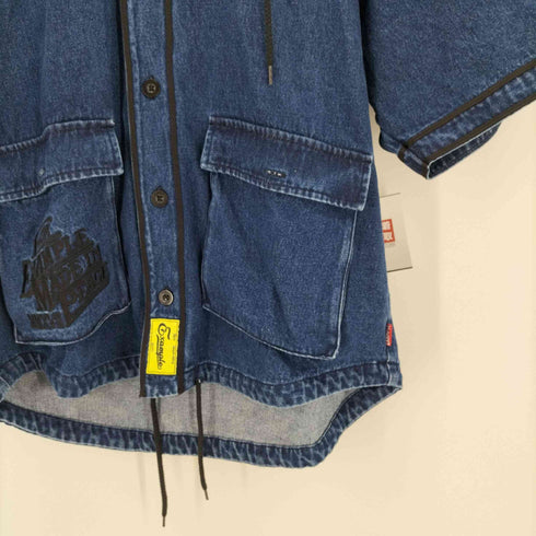イグザンプル EXAMPLE HOOD DENIM BASEBALL S/S SHIRTS メンズ JPN:L