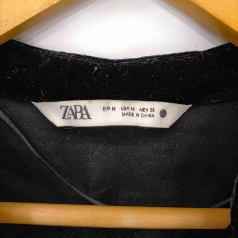 ザラ ZARA 花刺繍 ベロア ノーカラージャケット レディース import:M