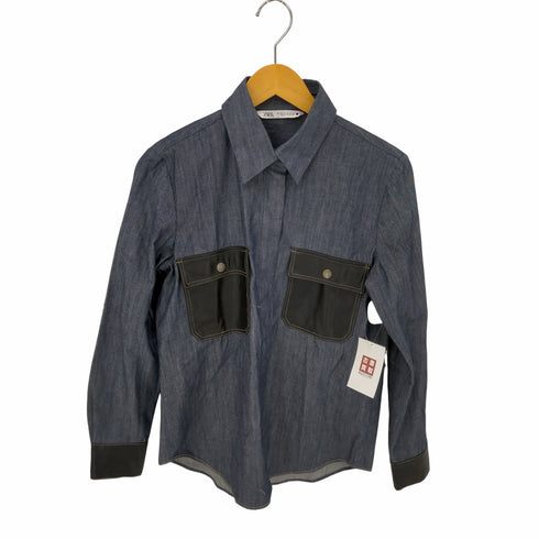 ザラ ZARA ポケットフェイクレザー デニムシャツ レディース import:XS