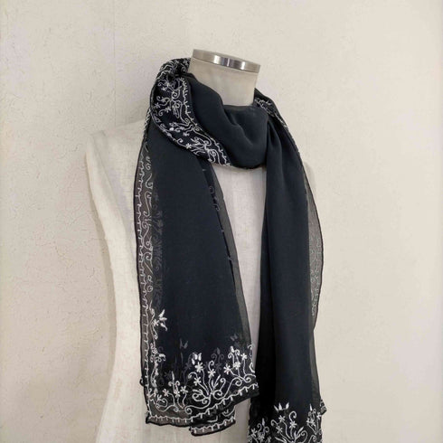 PERMANENT BAY MADE IN INDIA フラワー刺繍 ポリ大判スカーフ レディース ONE SIZE