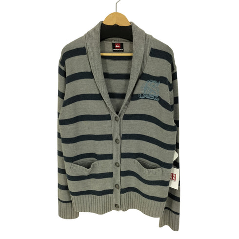 クイックシルバー Quiksilver ロゴ 刺繍 ショールカラー ボーダー ニット カーディガン メンズ import:L