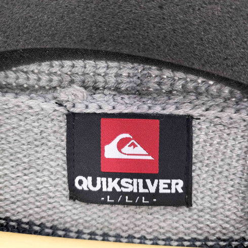 クイックシルバー Quiksilver ロゴ 刺繍 ショールカラー ボーダー ニット カーディガン メンズ import:L