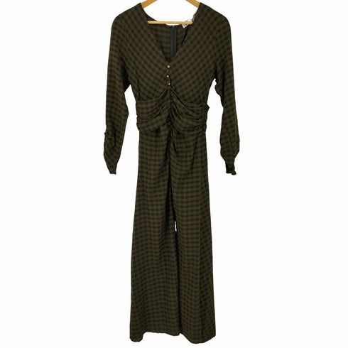 ザラ ZARA dress Midi Khaki black check print レディース import:S