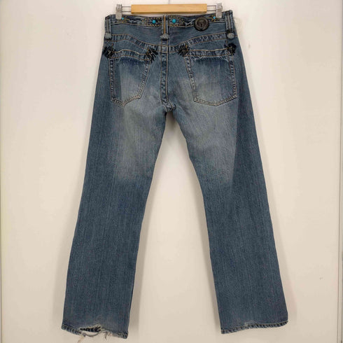 00s Y2K スタッズ ターコイズ ダメージ&リペア デニムパンツ クラッシュ デストロイ メンズ 34 (LL)