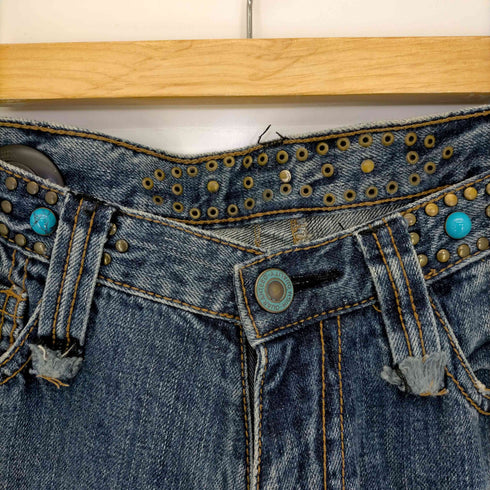 00s Y2K スタッズ ターコイズ ダメージ&リペア デニムパンツ クラッシュ デストロイ メンズ 34 (LL)